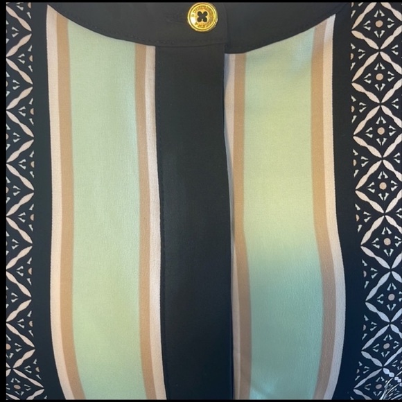 NWOT DANA BUCHMAN Silky Blouse Beautiful Navy White Blush Pink & Tiffany Blue 16 - Picture 3 of 11